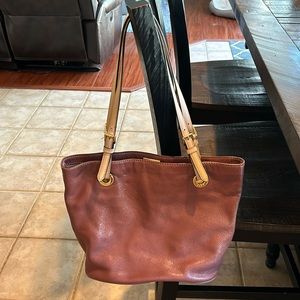 Michael Kors Burgundy and Beige Shoulder Bag
